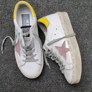 Golden Goose "HI STAR" White Leather Platform Sneakers